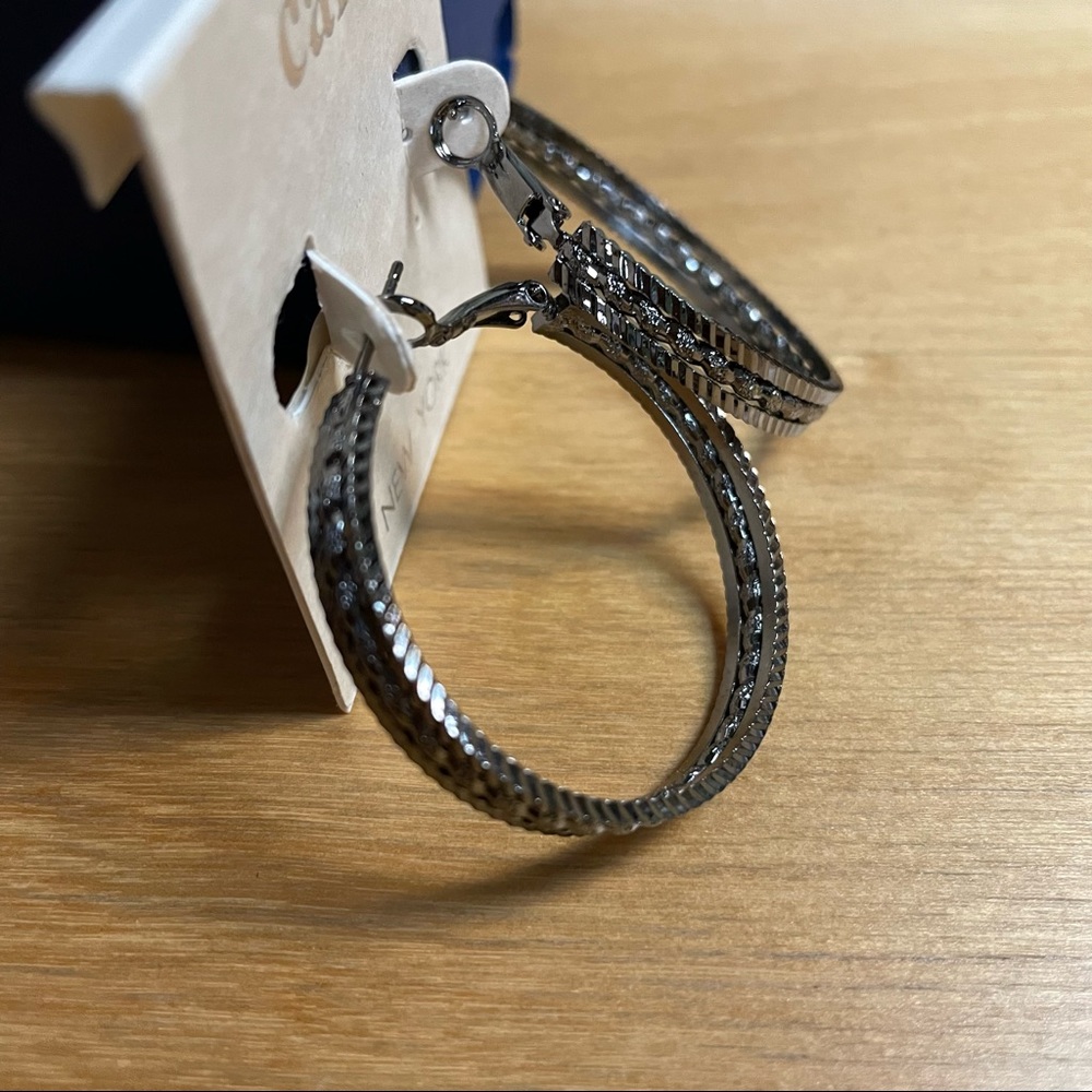 Cara New York Dark Silver Hoop Earrings 1.5 Inch Diameter